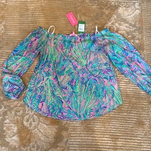 Lilly Pulitzer Adria silk top pink sunset cocoa